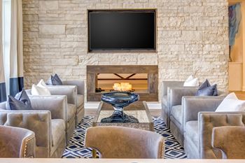 Fireplace lounge with shuffleboard